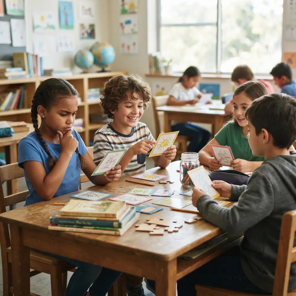 Children solving easy riddles and brain teasers