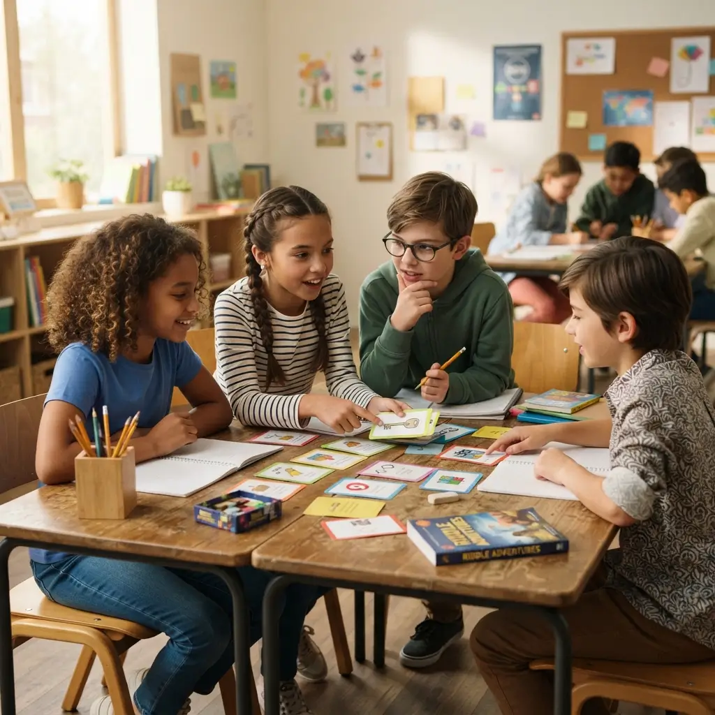 Kids solving riddles in a classroom